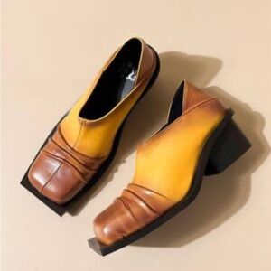 FIDAN NOVRUZOVA Brown and Yellow Convertible Chunky Mules